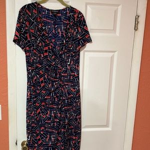 Liz Claiborne Faux Wrap dress.   Size 14.  Mint condition.  Blue/red/white